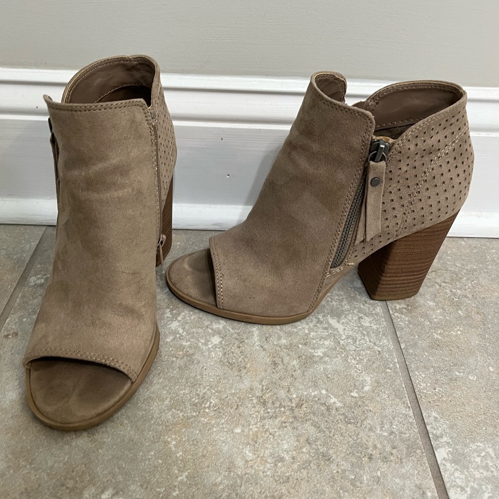 Taupe Peep-Toe Ankle Boots